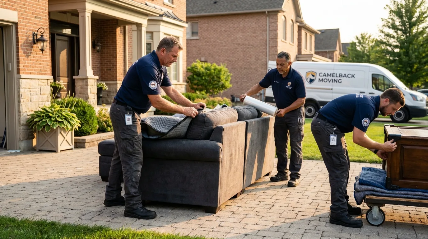 Large estate moving crew wrapping furniture in Moro, OR